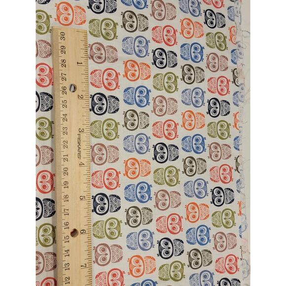 Colorful Owl White Cotton Fabric Woodland Owls 2 Yards 12 Inches New - Picture 3 of 4